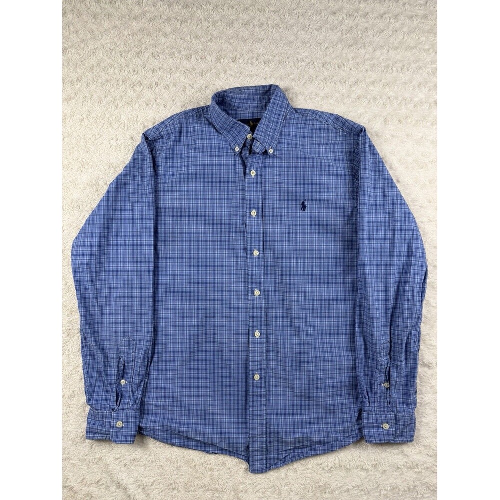 Ralph Lauren Men's Blue Plaid Cotton Button-Down Long Sleeve Shirt Size L
